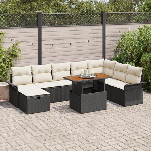 vidaXL 9-delige Tuinbankset met Kussens - Zwart Poly Rattan, Tuin en Terras, Tuinsets en Loungesets, Nieuw, Verzenden