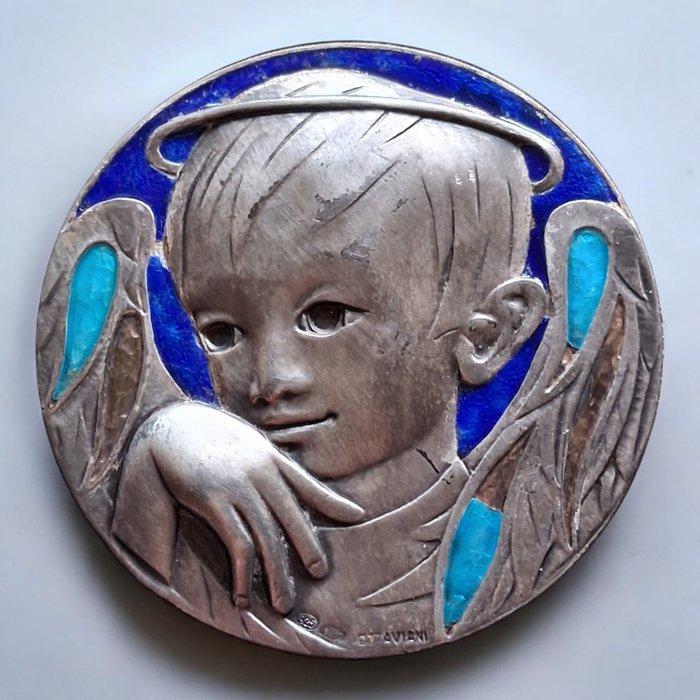 Ottaviani - Reliëf, Angelo Custode - 12 cm - Emaille,, Antiquités & Art, Antiquités | Livres & Manuscrits