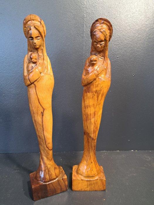 Beeld, Twee heilige Maria beelden - 33 cm - Olive, Antiek en Kunst, Antiek | Boeken en Manuscripten