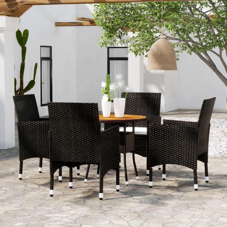 vidaXL 5-delige Tuinset poly rattan zwart, Tuin en Terras, Tuinsets en Loungesets, Tuinset, Nieuw, Verzenden