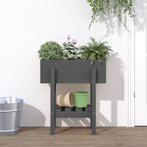 vidaXL Plantenbak 62x30x69 cm massief grenenhout grijs, Tuin en Terras, Bloempotten, Nieuw, Verzenden