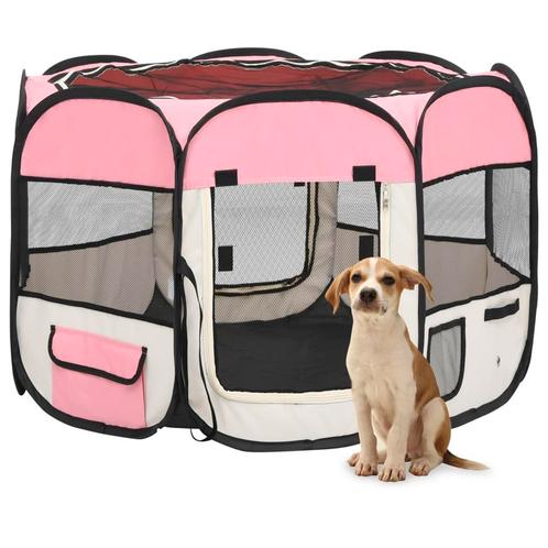 vidaXL Hondenren inklapbaar met draagtas 90x90x58 cm roze, Animaux & Accessoires, Caisses pour chiens, Envoi