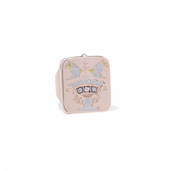 Ring Victoriaanse 18-karaats goud en platina doosring., Bijoux, Sacs & Beauté, Bagues