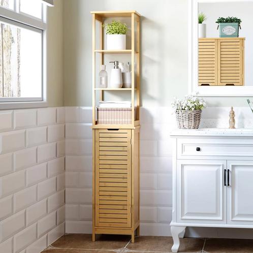 Hoge - Badkamerkast - 3 open vakken - vrijstaand - naturel, Huis en Inrichting, Badkamer | Badkamermeubels, Nieuw, Ophalen of Verzenden