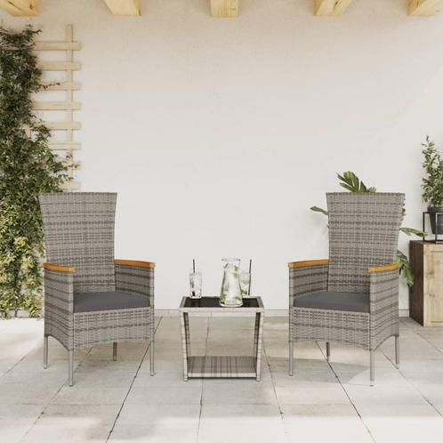 vidaXL 3-delige Tuinset met kussens poly rattan grijs, Tuin en Terras, Tuinsets en Loungesets, Tuinset, Nieuw, Verzenden