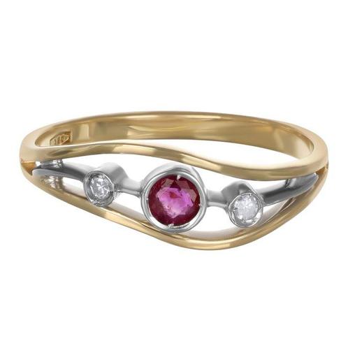 Bague - 18 carats Or blanc, Or jaune - 0.24ct. tw. Rubis -, Handtassen en Accessoires, Ringen
