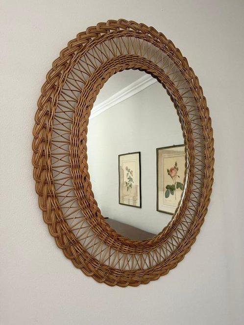 Wandspiegel - Glas, Rattan, Antiek en Kunst, Kunst | Designobjecten