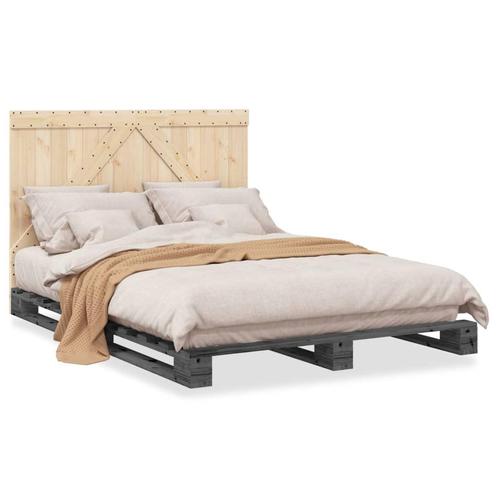 vidaXL Cadre de lit avec tête de lit gris 160x200cm bois, Maison & Meubles, Chambre à coucher | Lits, Neuf, Envoi