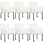 Set van 6 Witte leren moderne eetkamerstoelen - Toledo Leer, Nieuw, Vijf, Zes of meer stoelen, Eigentijds, Leer