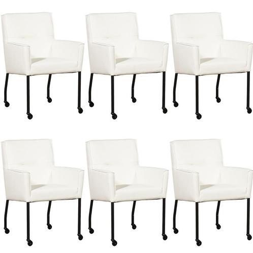 Set van 6 Witte leren moderne eetkamerstoelen - Toledo Leer, Huis en Inrichting, Stoelen, Overige kleuren, Vijf, Zes of meer stoelen
