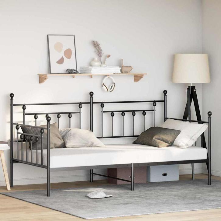 vidaXL Bedframe voor een daybed met hoofdeinde Zwart 90 x, Huis en Inrichting, Slaapkamer | Bedden, Nieuw, Verzenden
