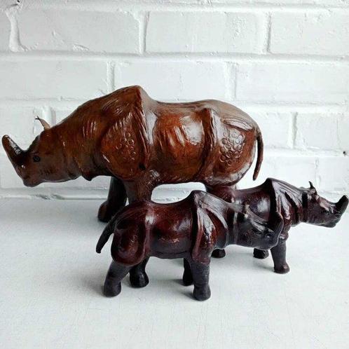 Zoötroop - 1950-1960 - 3 neushoorns uit leder, Antiek en Kunst, Kunst | Designobjecten