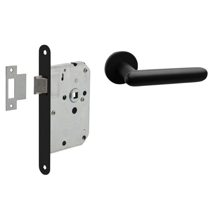 Deurbeslag set loopslot en deurklink Rinnovo zwart geveer..., Doe-het-zelf en Bouw, Hang- en Sluitwerk, Klink of Kruk, Nieuw, Overige materialen