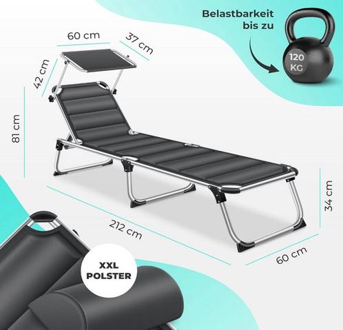 Ligstoel - loungebed - lengte 212 cm - alu frame - zonnedak, Tuin en Terras, Tuinsets en Loungesets, Verzenden