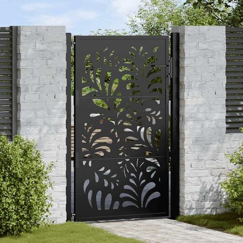 vidaXL Poort met golfontwerp 105x155 cm staal zwart, Tuin en Terras, Tuinpoorten, Nieuw, Verzenden