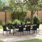 vidaXL Tuin Eettafel Set 9 pcs Zwart en Grijs PE Riet, Verzenden, Nieuw