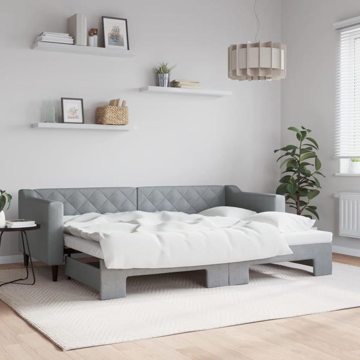 vidaXL Slaapbank met onderschuifbed 80x200 cm stof, Huis en Inrichting, Slaapkamer | Bedden, Nieuw, Verzenden