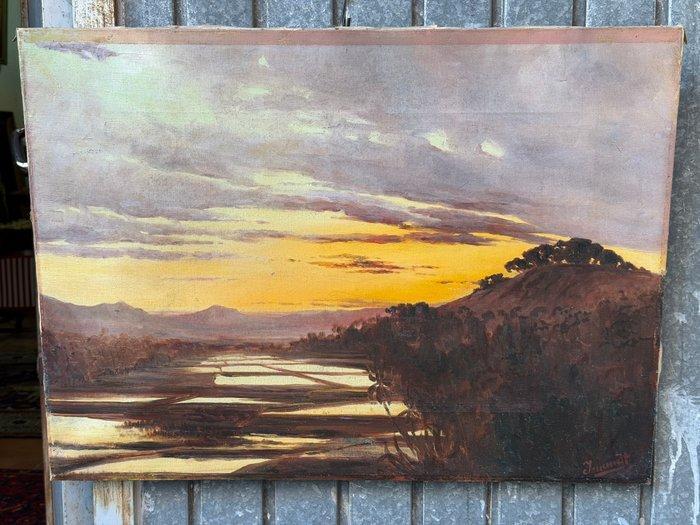 Willem Imandt (1882-1967) - Atardecer en Indonesia con, Antiek en Kunst, Kunst | Schilderijen | Klassiek