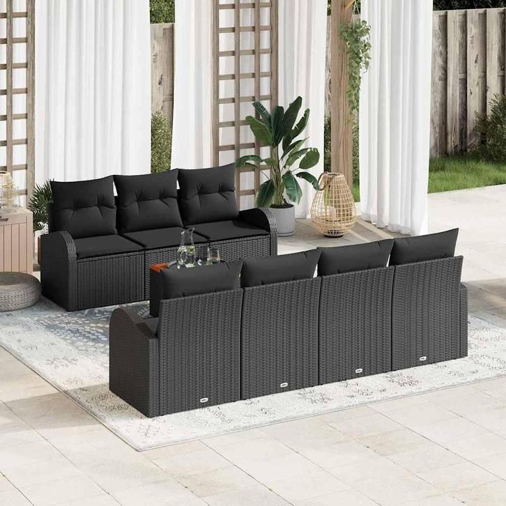 vidaXL Tuinbank Set 8 pcs Zwart Poly rattan, Tuin en Terras, Tuinsets en Loungesets, Nieuw, Verzenden