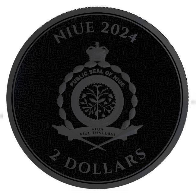 Niue. 2 Dollars 2024 1 oz Niue Bitcoin AI Cyborg Black, Postzegels en Munten, Edelmetalen en Baren