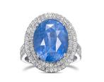 BURMA NO HEAT 14.35ct Sapphire & 1.30Ct Diamonds Double Halo