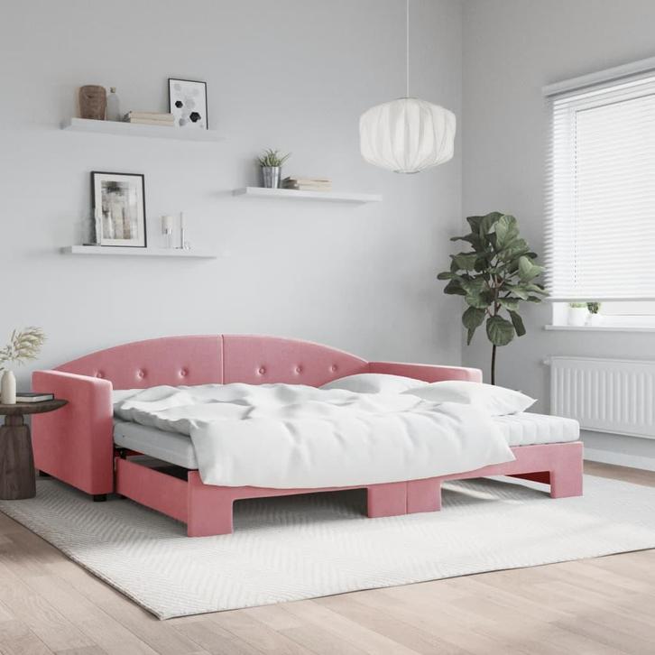 vidaXL Slaapbank onderschuifbed en matrassen 100x200 cm, Huis en Inrichting, Slaapkamer | Bedden, Nieuw, Verzenden