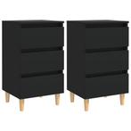 Nachtkastjes 2 st Zwart | Tweede Kansje Massief Hout, Huis en Inrichting, Tafels | Salontafels, Minder dan 50 cm, Verzenden, Nieuw