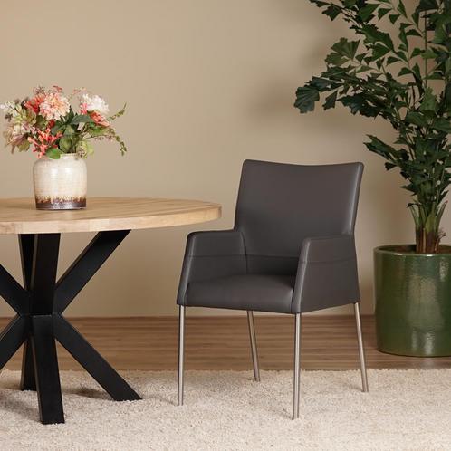 Setvan6antracietlereneetkamerstoelenLoes, Huis en Inrichting, Stoelen, Overige kleuren, Nieuw, Vijf, Zes of meer stoelen, Leer