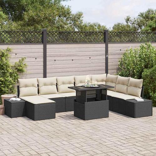 vidaXL Tuinbank Set met kussen 9 pcs Zwart en crème, Tuin en Terras, Tuinsets en Loungesets, Nieuw, Verzenden