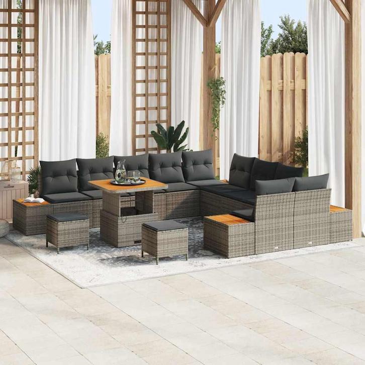 vidaXL Tuinbank Set 13 pcs Grijs poly rattan, Tuin en Terras, Tuinsets en Loungesets, Nieuw, Verzenden