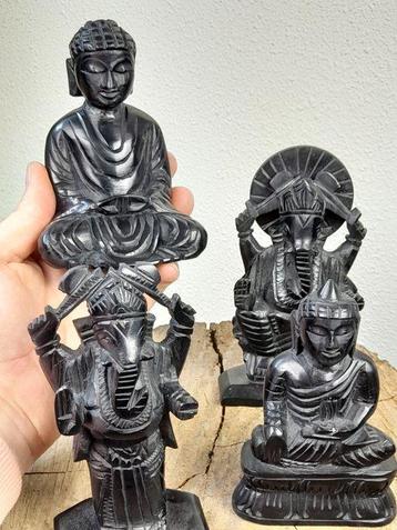 Beeld, Collectie Ganesha en Boeddha beelden - 14 cm - Albast