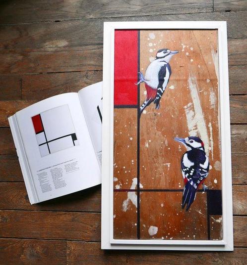 Jos Verheugen - Free after Mondrian, with Woodpeckers (m747,, Antiek en Kunst, Kunst | Schilderijen | Modern