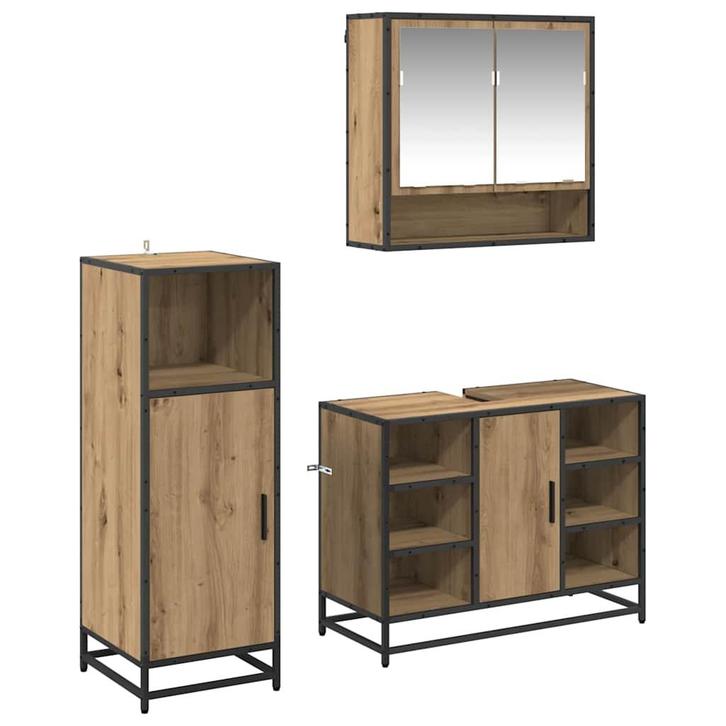 vidaXL Badkamermeubel Set met plank 3 pcs Artisan Eiken, Huis en Inrichting, Badkamer | Badkamermeubels, Nieuw, Verzenden