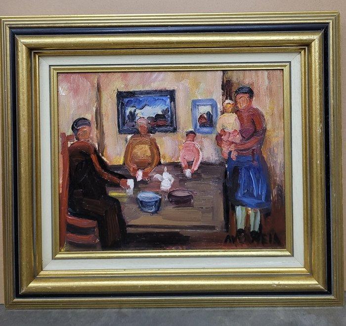 Alfons Vermeir (1905-194) - Aan tafel, Antiek en Kunst, Kunst | Schilderijen | Modern