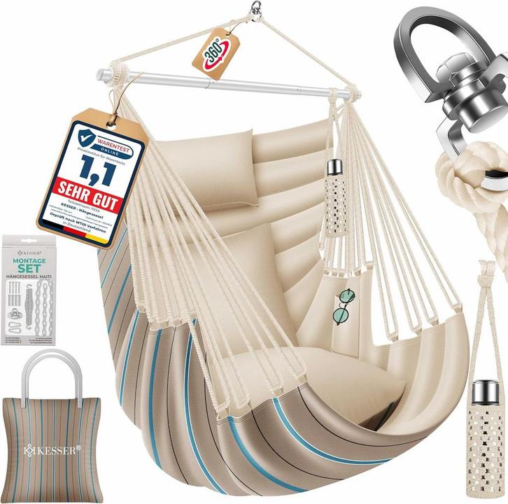 Hangstoel - Binnen & Buiten - Hangschommel - Tot 150kg - Wit, Tuin en Terras, Hangmatten, Nieuw, Verzenden