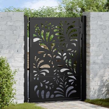 vidaXL Poort met golfontwerp 105x130 cm staal zwart, Tuin en Terras, Tuinpoorten, Verzenden, Nieuw