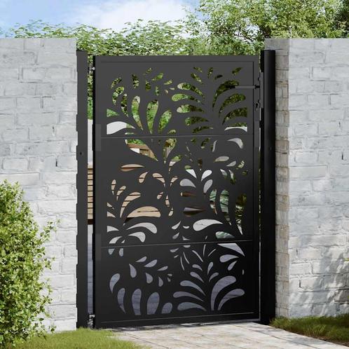 vidaXL Poort met golfontwerp 105x130 cm staal zwart, Tuin en Terras, Tuinpoorten, Nieuw, Verzenden