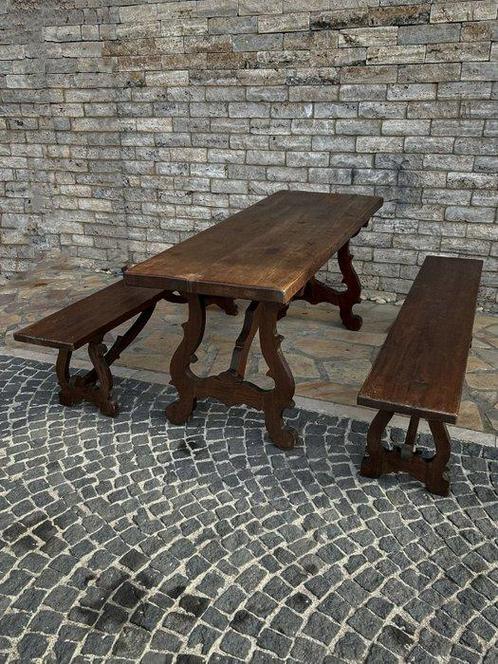 Antico tavolo fratino completo di due panchine coeve - Tafel, Antiek en Kunst, Antiek | Overige Antiek
