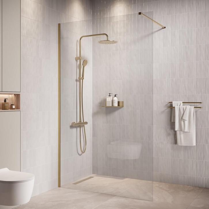 Douchewand Florida 100 x 200 cm Goud – Inloopdouche 8 mm, Doe-het-zelf en Bouw, Sanitair, Nieuw, Verzenden