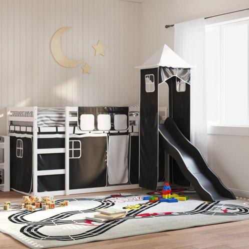 vidaXL Stapelbed met glijbaan en gordijnen wit en zwart, Huis en Inrichting, Slaapkamer | Bedden, Nieuw, Verzenden