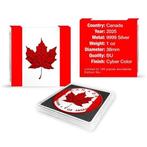 Canada. 5 Dollars 2025 1 oz Maple Leaf Canada Flag Cyber Red, Postzegels en Munten
