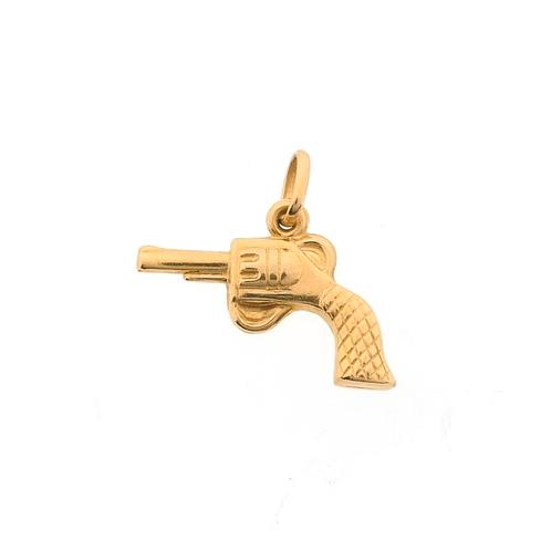 18 Krt. Gouden hanger van een revolver (pistool), Handtassen en Accessoires, Bedels, Gebruikt, Overige merken, Goud, Ophalen of Verzenden