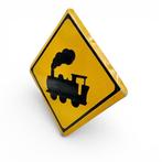 Japans vintage metalen verkeersbord – stoomlocomotief –