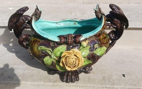 Grande jardinière en barbotine majolique céramique, Antiek en Kunst, Antiek | Glaswerk en Kristal