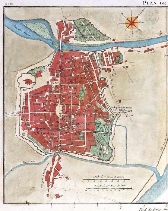 Italië - Rimini, Emilia Romagna; J. Lalande - Plan de Rimini, Boeken, Atlassen en Landkaarten