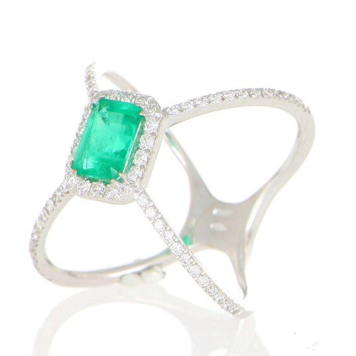 Zonder Minimumprijs - Ring - 18 karaat Witgoud Smaragd -, Handtassen en Accessoires, Ringen