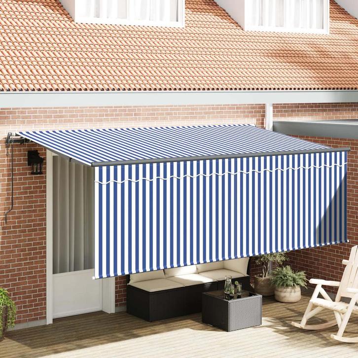 vidaXL Inklapbare Luifel Blauw en Wit 350 x 200 cm, Tuin en Terras, Zonneschermen, Nieuw, Verzenden