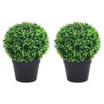 vidaXL Kunstplanten met pot 2 st buxus bolvorming 27 cm, Verzenden