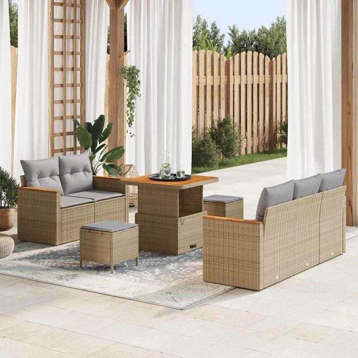 vidaXL Tuinbank Set 8 pcs Beige poly rattan, Jardin & Terrasse, Ensembles de jardin, Envoi