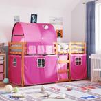 vidaXL Stapelbed met gordijnen 75x190 cm grenenhout roze, Verzenden, Nieuw